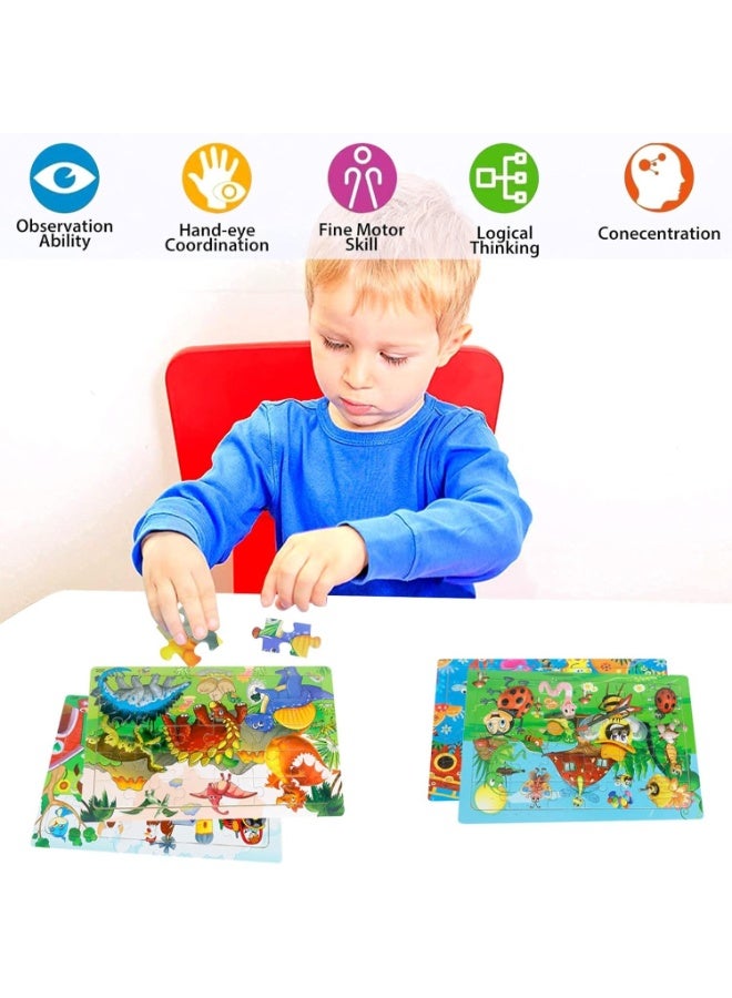 SRLIWHITE 6PCS Set Wooden Jigsaw Puzzles for Kids Ages 3–12, 30 Piece Colorful Preschool Learning Puzzles with Storage Trays, Educational Wooden Toys for Toddlers Boys or Girls (Animals, Dinosaurs, Ocean and More) - Image 2